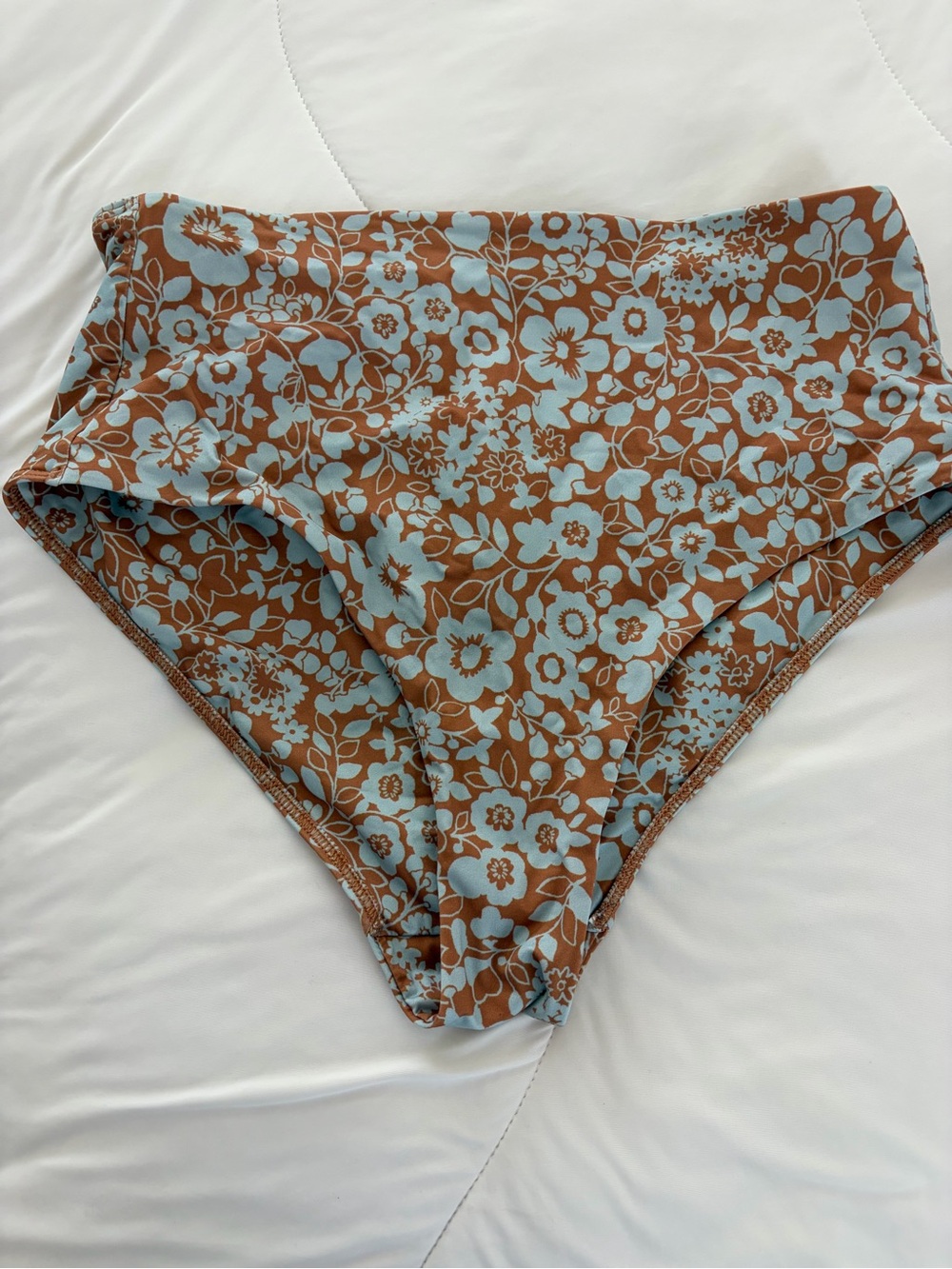 Everlane Brown and Light Blue Floral High-Waist Bikini Bottoms
